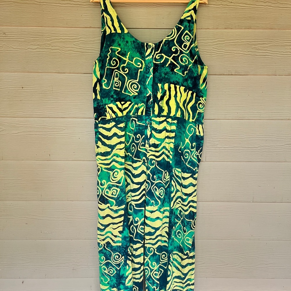 Green Funky Green Yellow Jumpsuit Pants Romper One Piece Bali Boho Hippie Jumper